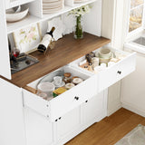 FINETONES 71" Pantry Cabinet, Tall Kitchen Pantry Storage Cabinet with Microwave Stand, Modern Ktichen Hutch Food Pantry with Open Countertop and Adjustable Shelf for Kitchen, Dining Room FINETONES