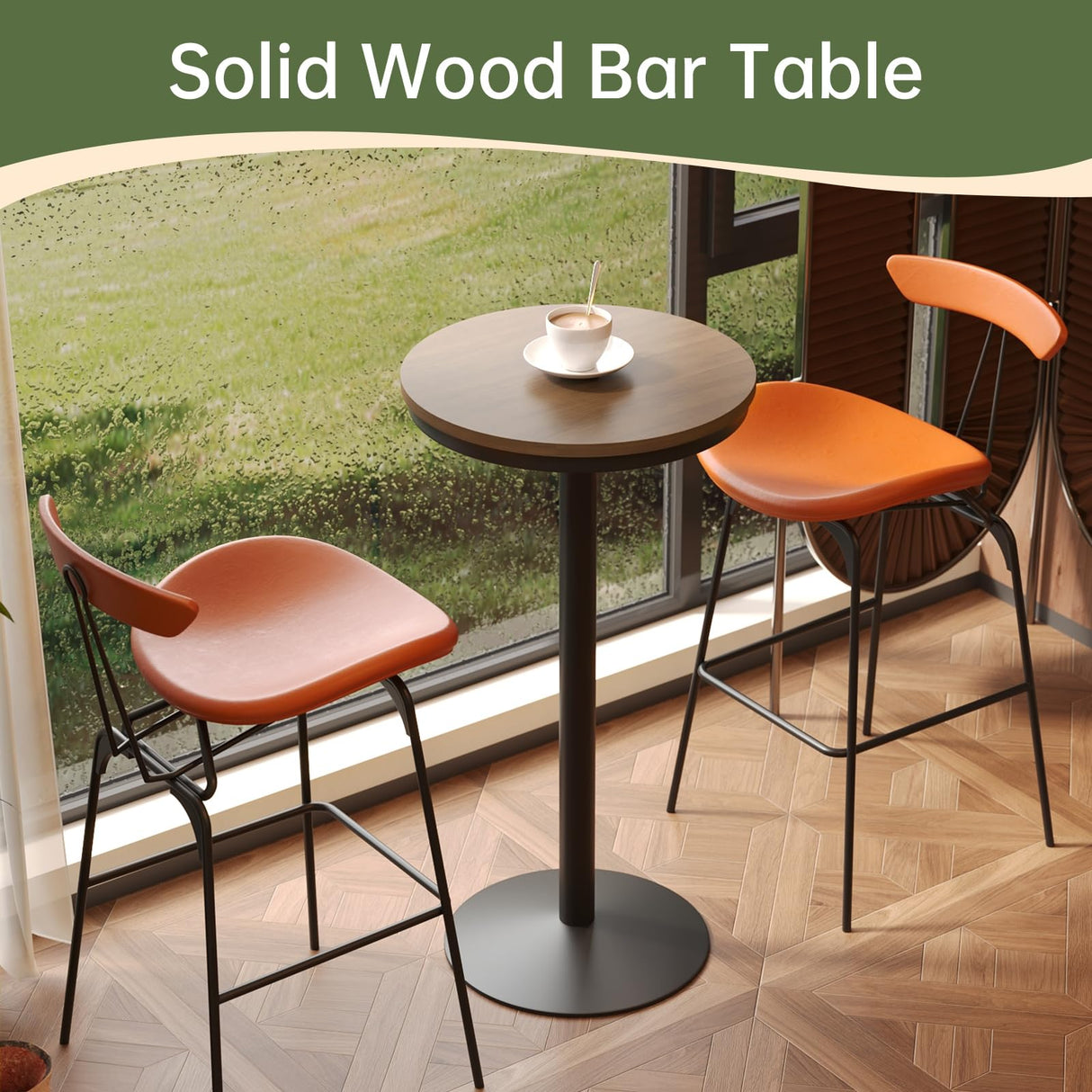 VILAVITA 42" Height Round Bar Table with Solid Wood Top and Sturdy Metal Base, Rustic Industrial Pub Table for Kitchen, Dining Room, Home, and Bistro VILAVITA