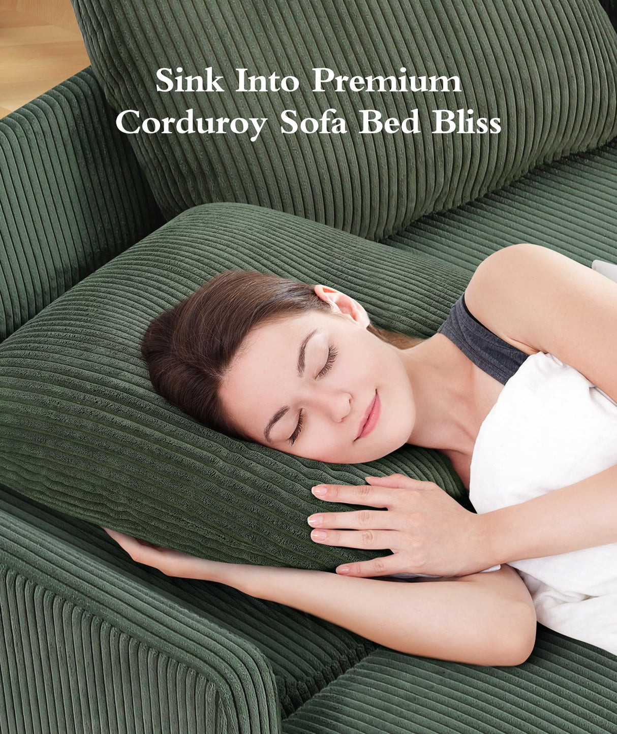 Corduroy Convertible Sofa Bed, 47" Loveseat Sleeper Sofa, Pull out Couch 618lb Capacity, Modern Sleeper Couch Bed 2 Fluffy Pillow Include, Small Couches for Small Spaces/Apartment/Office, Forest Green Domusensus