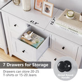 GarveeHome White 7 Chest of Drawer Dresser, Modern Storage Cabinet, Wood Organizer TV Stand for 48 inch TV, Bedroom, Living Room, Entryway GarveeHome