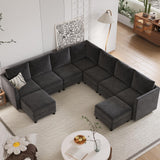 Apicizon Modular Sectional Couch, 9 Seats U Shaped Couch with Storage, Modern Chenille Sofa Set with USB Charging Ports, Comfy Couches with Chaise for Living Room, Office, Dark Grey Apicizon