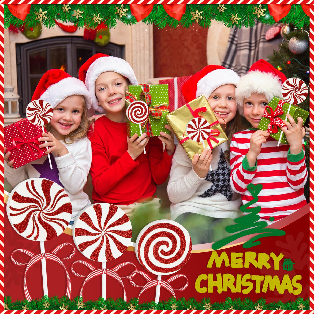 3 Pieces Christmas Table Decorations Wood Candy Set, Red Christmas Tiered Tray Decor,Rustic Christmas Candy Table Decorations for Home Tables(Cute) Sereliy