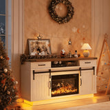59'' Fireplace TV Stand with 3D Flame Electric Fireplace Heater, 34'' Tall Farmhouse TV Stand for 65 Inch TV, Entertainment Center TV Console with 2 Drawers, Sliding Barn Door for Living Room - White Jocoevol