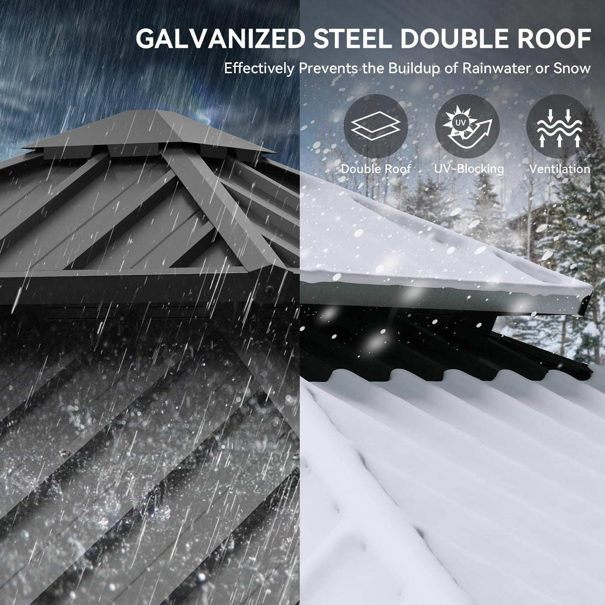 YITAHOME 10X10FT Hard Top Metal Gazebo Patios Double Roof Canopy Aluminum Frame Garden Gzebo Tent Curtains Netting for Patios Backyards Decks Lawns Brown YITAHOME