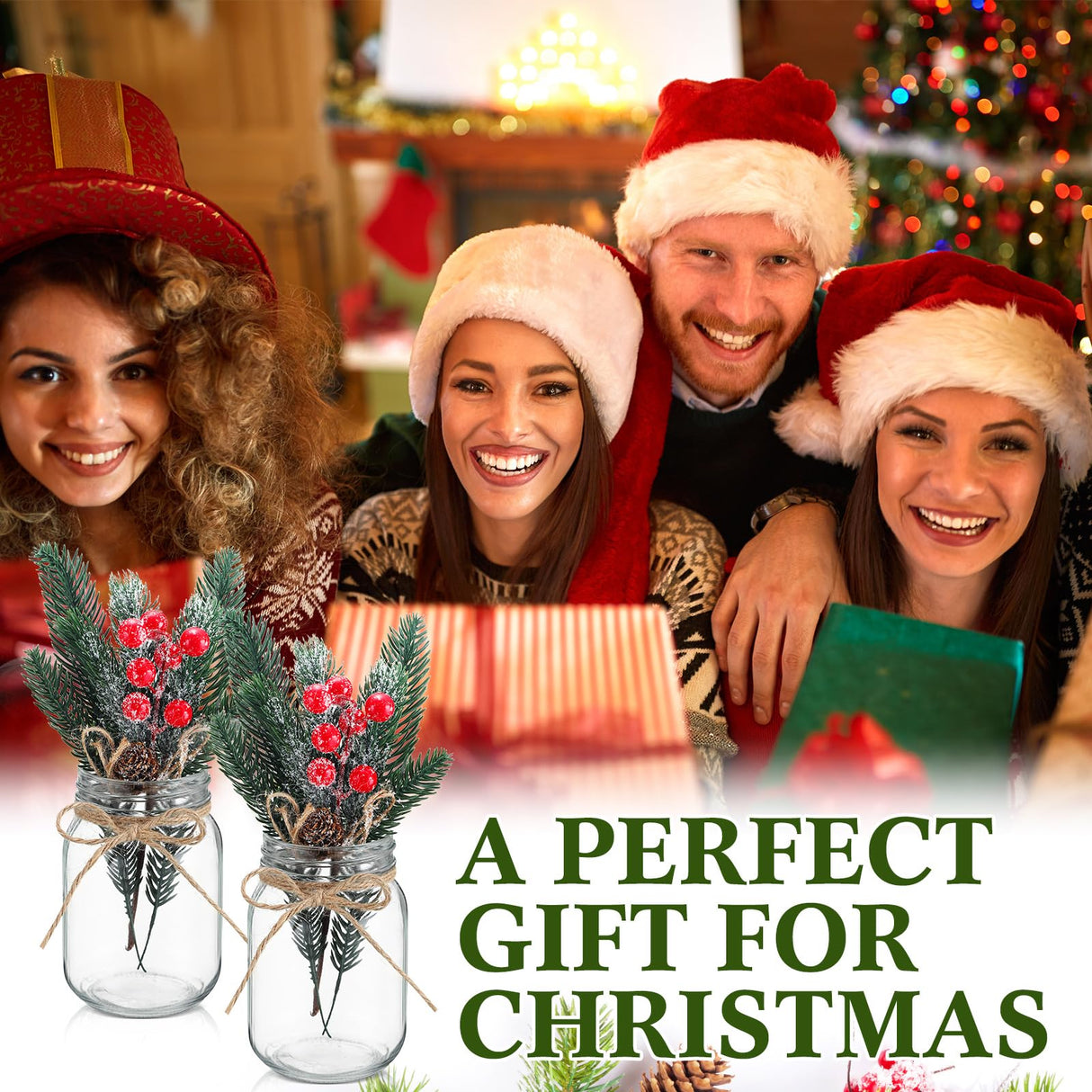 Mimorou 6 Sets Christmas Mason Jars Christmas Centerpieces for Tables Pine Cones & Red Berry, Farmhouse Decor Kitchen Table Decor Coffee Table Kitchen and Room Mimorou