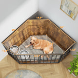 APRILSOUL 53 inch Furniture Dog Crate Corner, Dog Kennel Corner Wooden End Table with Bowl, Indoor Pet Crates Corner Side Table for Dogs, Wide Top Perfect for Limited Room APRILSOUL
