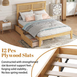 MoproBeti Full Bed Frame with Rattan Headboard,Rubber Wooden Boho Bed Frames with 2 Storage Drawers and Support Legs,No Box Spring Needed, White Oak MoproBeti