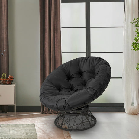 Naomi Home Barcelona Oversized Papasan Chair with Cushion and Frame – Round Wicker Indoor Egg Chair, 360° Swivel Circle Nest Lounge – Bedroom Corner Chair for Adults - Black/Dark Gray Naomi Home