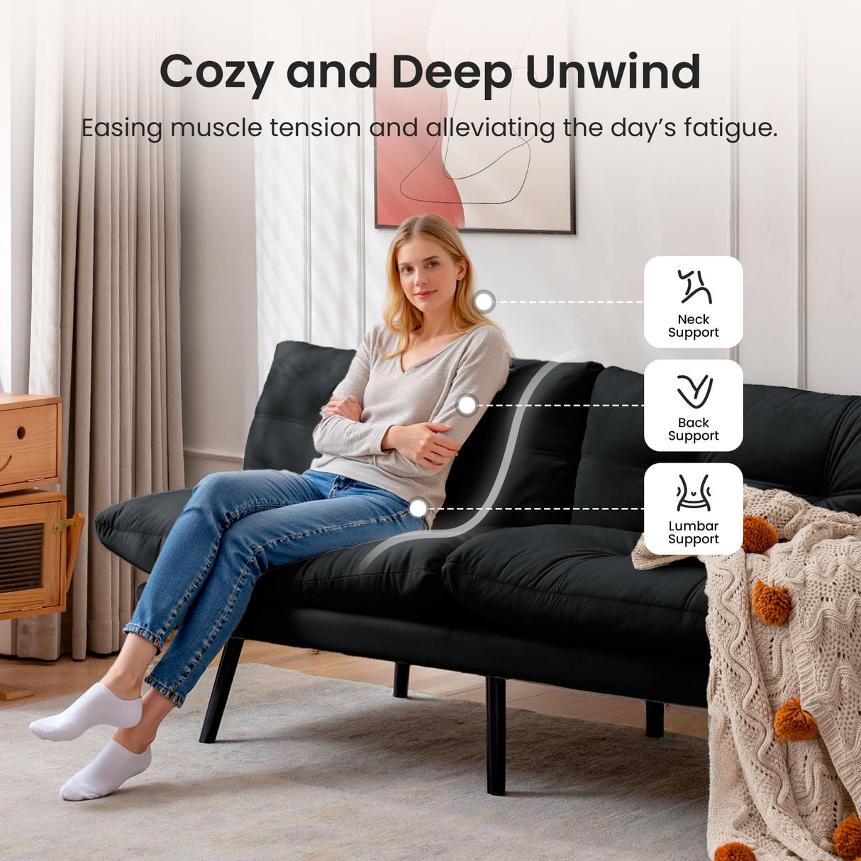 Miscoos Velvet Convertible Futon Sofa Bed, 71" Cozy Loveseat Sleeper, Comfy 7" Thick Cushion Lounge Sofa Compact 2-Seater Futon Couch for Small Space Living Room Bedroom Dorm Miscoos