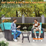 Gotland 11 Pieces Outdoor Patio Furniture Set with 2 Swivel Rocking Chairs&55,000 BTU Gas Fire Pit Table w/Glass Wind Guard Patio Conversation Sectional Sofa Sets-Blue Gotland