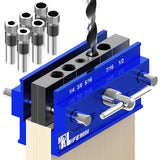 LIFEMODA Self Centering Doweling Jig Kit, Drill Jig For Straight Holes Biscuit Joiner Set With 6 Drill Guide Bushings, Adjustable Width Drilling Guide Tool Accessory Jigs (Blue) Lifemoda