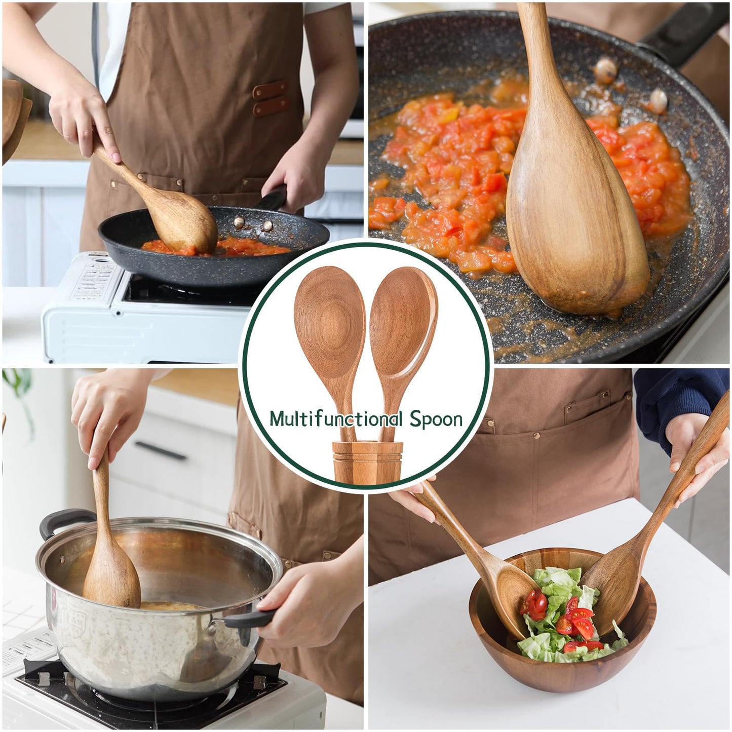 Wood Spoon, Healthy Acacia Wooden Cooking Spoons, Durable Kitchen Serving Spoon Scooper, Non Scratch Wood Ladle Tableware For Cooking, Serving Salad, Stirring Soup, Easy to use