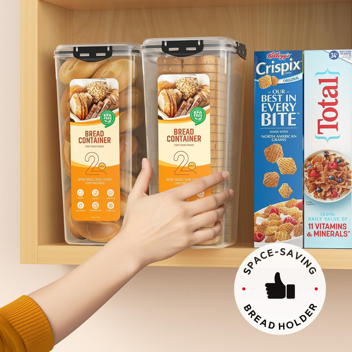 DaCool Bread Box 2 Pack, Plastic Bread Container, Bread Storage for Kitchen Counter, Bread Keeper with Airtight Lid, Tall Bread Saver, Sandwich Bread Holder, 5.6 Qt / 5.3L Each DaCool