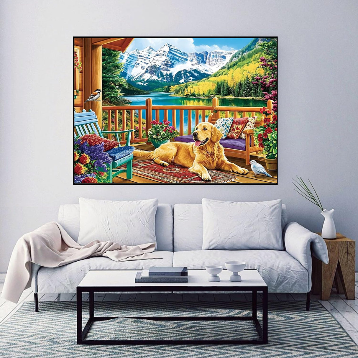 CHWGLFGG 5D Diamond Art Kits for Adults Beginners, Dog Mountain Diamond Painting Kits, DIY Full Round Drill Paint by Diamonds Dot Gem Art for Adults, Home Wall Decor 12x16 Inch CHWGLFGG