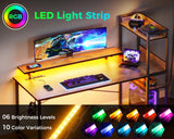 ODK Reversible Gaming Desk with Power Outlets and LED Lights, 48 Inch Computer Desk with Storage Shelves and Monitor Stand, Modern Writing Study Desk for Home Office, Rustic Brown ODK