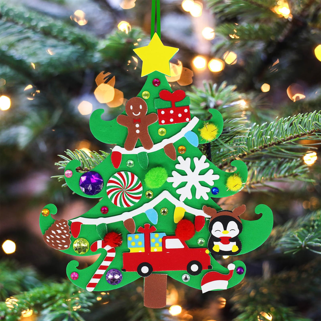 Winlyn 24 Sets Christmas Tree Ornaments Decorations Art Sets DIY Christmas Craft Kits Pine Tree Snowman Snowflake Penguin Foam Stickers Arts and Crafts for Kids Party Favors Home Classroom Activities Winlyn