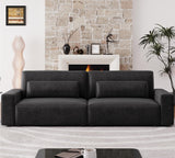 HIFIT 105" Black Faux Leather Sofa Couches for Living Room, Modern Comfy Couch with 28" Deep Seat & Fluffy Cushion, 4-Seater Home Sofa Living Room Furniture for Office with 2 Pillows, Solid Wood Frame HIFIT