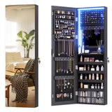 Vlsrka 47.2" LED Jewelry Mirror Cabinet, Wall/Door Mounted Hanging Jewelry Armoire Organizer with Full-Length Mirror, Large Storage Cabinet, 4 Drawers, 5 Shelves, Built-in Lighted Mirror (Black) Vlsrka
