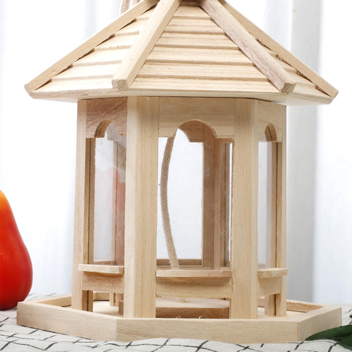 Wooden Bird Feeder for Outside Garden,Hanging Bird Feeders Wood Hexagon Shaped Gazebo Bird Feeder Large Capacity,Wood House Bird Feeder for Cardinal Sparrow Finch AiduduPet