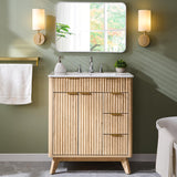 T4TREAM 30" Fluted Bathroom Vanity with Ceramic Sink Combo，Freestanding Modern Bathroom Storage Vanity Cabinet with 2 Soft Closing Doors & 3 Drawers，Wood Grain Texture，Metal Handle，Natural Oak T4TREAM