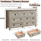 T4TREAM Farmhouse 7 Drawers Tv Stand, Wood Rustic , Storage Dressers Organizer for Bedroom, Living Room,Hallway, Light Rustic Oak T4TREAM