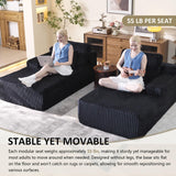 Oversized 79” Double Chaise Lounge Sofa Bed, Deep Seat Corduroy Cloud Loveseat Chair, No Assembly, Plush Upholstered Sleeper for Living Room or Bedroom (Black) WHGBJA