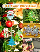 Wohohoho 45Pcs Unfinished Paintable Blank Wooden Christmas Ornaments with Tray, 9 Designs DIY Predrilled Wood Ornaments for Crafts. Christmas Tree Hanging Decorations Xmas Art Birthday Gift for Kids wohohoho