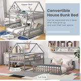 KOMFOTT Grey Twin Over Full House Bunk Bed with Integrated Ladder and Safety Guardrails KOMFOTT