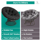 Naomi Home Barcelona Oversized Papasan Chair with Cushion and Frame – Round Wicker Indoor Egg Chair, 360° Swivel Circle Nest Lounge – Bedroom Corner Chair for Adults - Black/Dark Gray Naomi Home