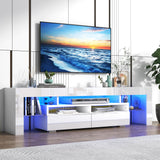 Vinctik 6&Fox LED TV White Stand for 55/60/65inch TV,Modern Entertainment Center with 2 Storage Drawers and LED Light, High Glossy TV Console,TV Table Media Furniture (63inch, White 1) Vinctik 6&Fox