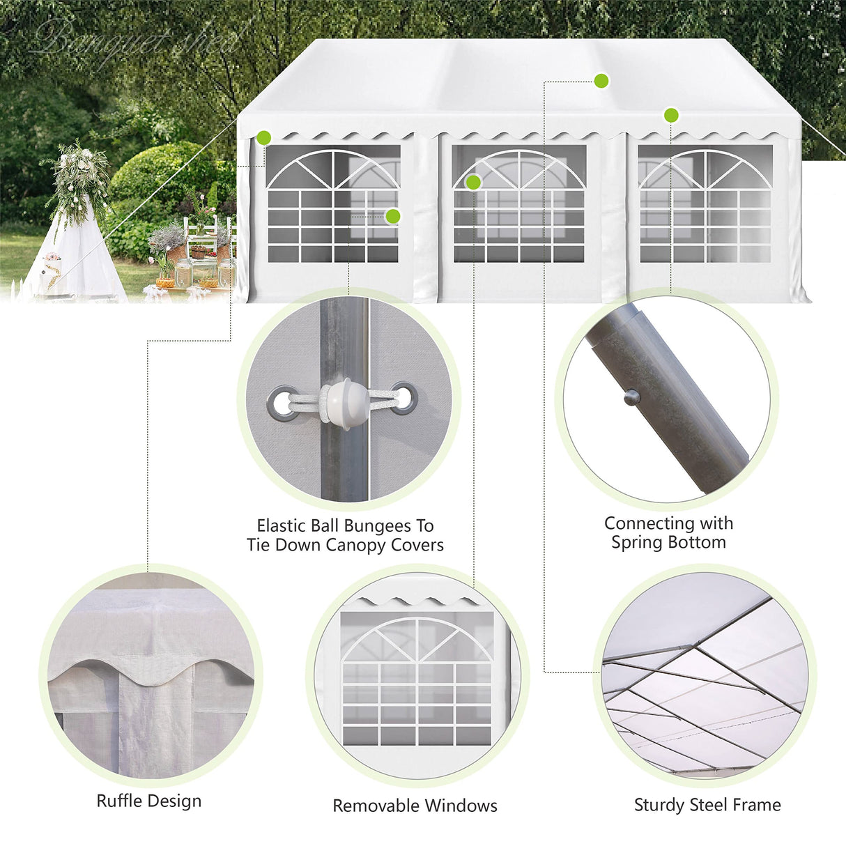 MFSTUDIO 16'x20' Party Tent, Outdoor Heavy Duty Party Tents with Removable Sidewalls, Large Canopy Tent Shelter for Outdoor Events Wedding Birthday, White MFSTUDIO