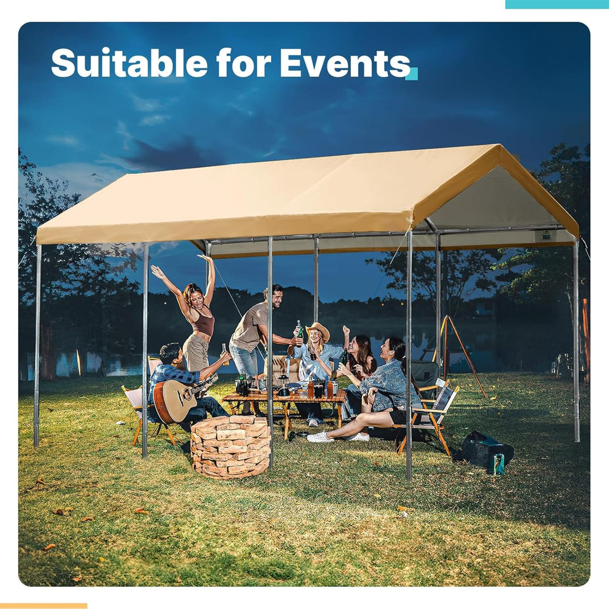 FORALEBEN Carport Replacement Canopy Cover for 12' x 20' Car Tent Top Garage Shelter Cover Tarp with Ball Bungees (Only Top Cover, Frame Not Include) (Beige, 12' x 20') FORALEBEN