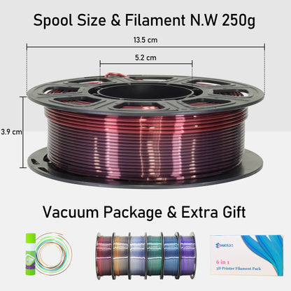 MIKA3D 6 Spools Fast 2 Color Change Silk PLA 3D Printer Filament Bundle, Silk Black Color Change to White/Red/Orange/Blue/Purple/Green, Each Spool 250g, Total 1.5kg Silk PLA Bundle 250g X 6 - WoodArtSupply