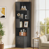 IRONCK Corner Bookshelf, 70.87" Tall Corner Bookcase with Drawers, Corner Shelf Storage Display Rack for Living Room Home Office, Black IRONCK