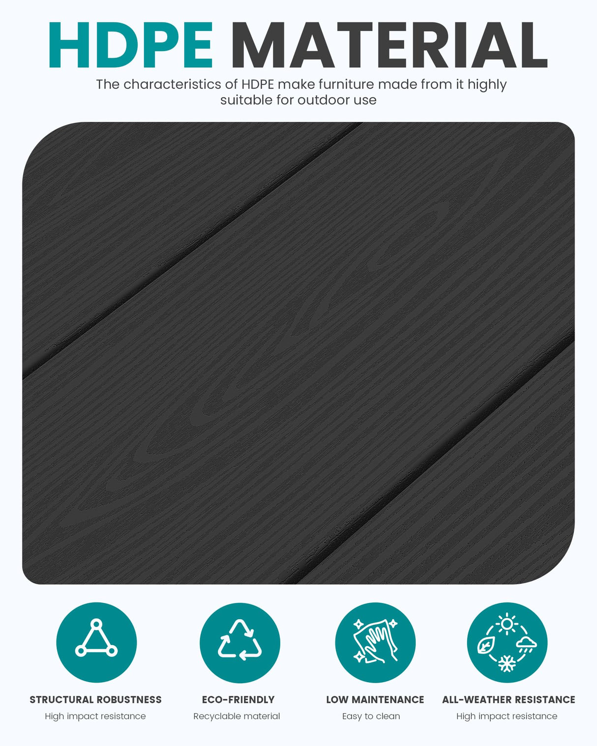 SERWALL HDPE Outdoor Patio Loveseat, Black Frame and Khaki Cushion SERWALL