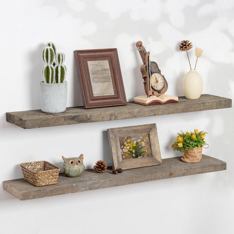 FLYJOE Floating Shelves | 8" Deep Rustic Reclaimed Barnwood Wall Hanging Shelves with Invisible Heavy-Duty Metal Bracket | Wall Mounted | Farmhouse Style | 36 inches, 2 PCs, Distressed Grey FLYJOE