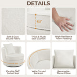 Yaheetech Swivel Barrel Accent Chair, 360 Degree Swivel Round Chairs with Removable Throw Pillow, Soft Boucle Single Arm Sofa for Living Room Bedroom Reading, White Yaheetech