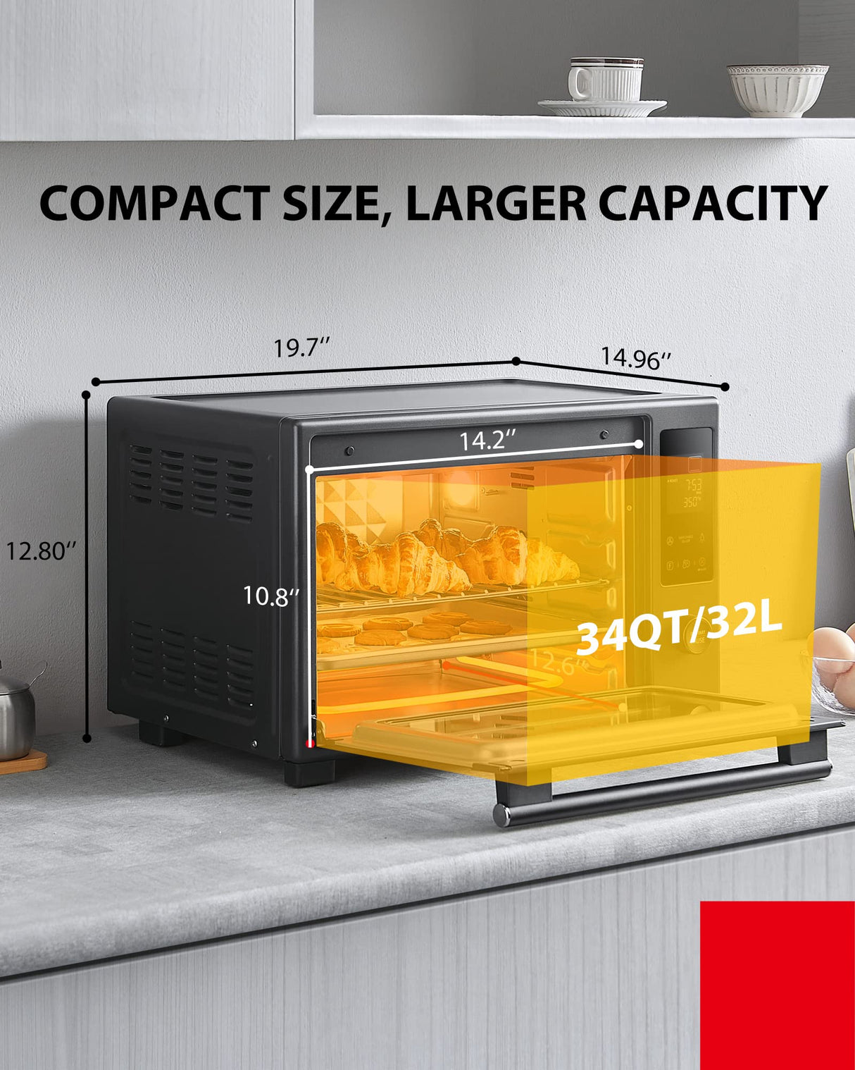 TOSHIBA Hot Convection Toaster Oven, Extra Large 34QT/32L, 9-in-1 Cooking Functions, Crispy Roast, Dehydrate, Rotisserie, 6 Accessories Included, 1650W, Black Stainless Steel TOSHIBA