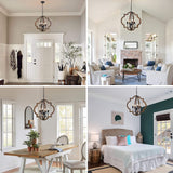 Rviezza 19.49'' Farmhouse Wood Chandelier, 4-Light Rustic Dining Room Light Fixture, Orb Chandelier Light Adjustable Height, Pendant Lighting for Kitchen Island Foyer Living Room Over Dining Table Rviezza