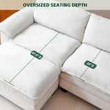 mestyl Comfy Sectional Couch with Ottoman, L Shaped 3 Deep Seat Fluffy Cloud Sofa, 120" Modern Modular Soft Couches Set for Living Room, Chenille, Beige White, MT001 mestyl