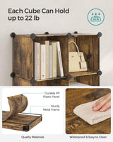 SONGMICS 6 Cube Storage Organizer, DIY Closet Shelf, Plastic Clothes Organizer, Modular Bookcase, 11.8 x 11.8 x 11.8 Inch Cubes, with Feet and Rubber Mallet, Rustic Brown ULPC111A01 SONGMICS