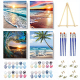 4 Pack Paint by Numbers Kit for Adults Framed Canvas - with Wooden Easel,Adults' Paint-by-Number Kits Beach Sunset Leisure Chair DIY Acrylic Landscape Oil Painting Kits Arts Crafts 7.8x11.8inch VIGEGU