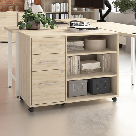 Bush Business Furniture Hustle Office Storage Cabinet with Wheels in Natural Elm, Mobile Organization Unit for Home and Professional Workspace Bush Business Furniture