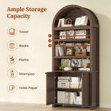 81" Tall Arched Cabinets,Bookcase with storage,Mid-Century Modern 6-Tier Bookshelf with Door,2 Book Risers and Adjustable Shelves offering more storage space for Living Room,Kitchen,Home Office,Walnut UPOSOJA