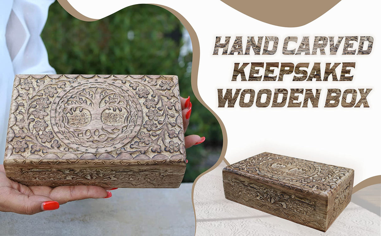 DharmaObjects Hand Carved Tree of Life Wooden Box Keepsake Storage Multi Utility DharmaObjects