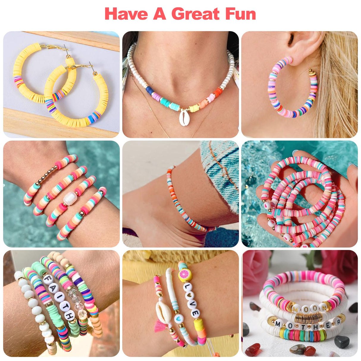 Redtwo 23000 Pcs Clay Beads Bracelet Making Kit 144 Colors 7 Boxes Flat Polymer Heishi Beads Set for Friendship Jewelry Making with Pendant Charms Crafts Gifts for Girls Ages 6-12 Kids Adults Redtwo