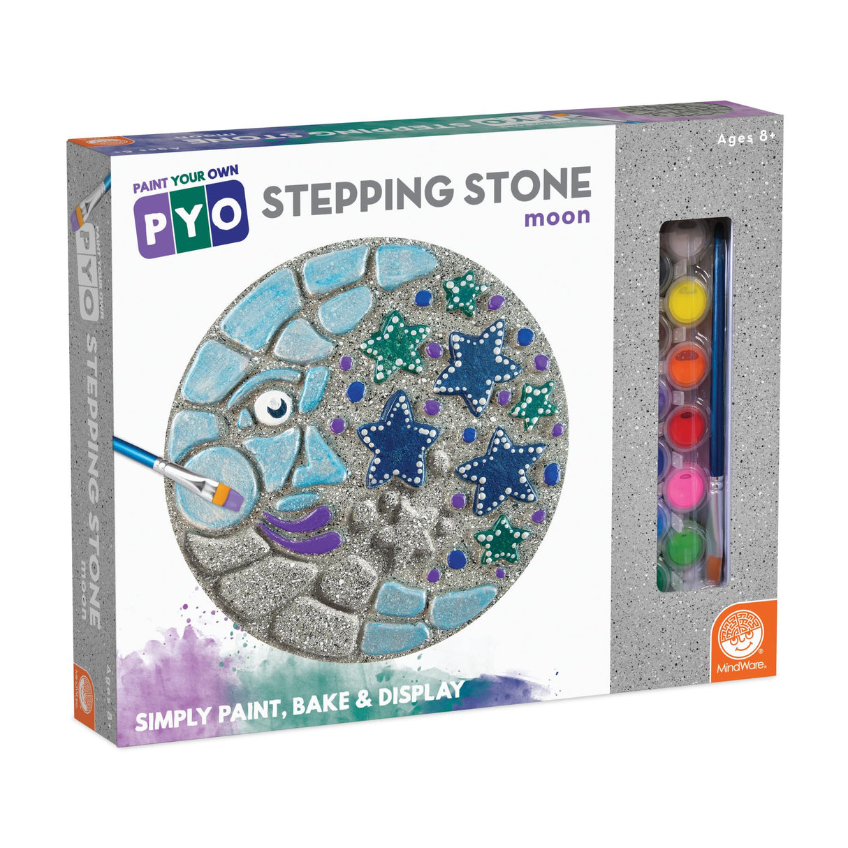 MindWare Paint Your Own Stepping Stone Kit - Mosaic Moon and Stars - Kits Include Paint and Brushes - MindWare