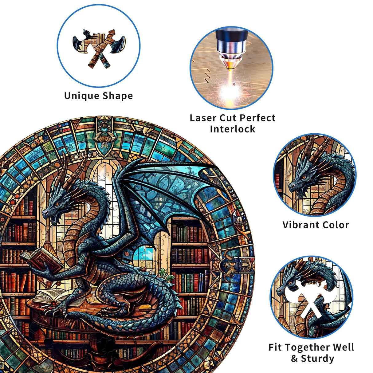 KAAYEE Wooden Puzzles for Adults-Dragon Library Wooden Jigsaw Puzzle Unique Shape Wooden Puzzle Wood Puzzle for Adults,Family Puzzles for Aduls (M-11.4 * 11.4in-200pcs) KAAYEE