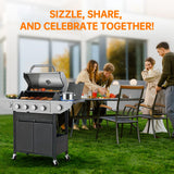 YIORTWO 4 Burner Propane Gas Grill with Side Burner, Stainless Steel BBQ Grill 48,500 BTU for Outdoor Cooking Kitchen, Garden and Patio Backyard Barbecue, Black and Silver YIORTWO