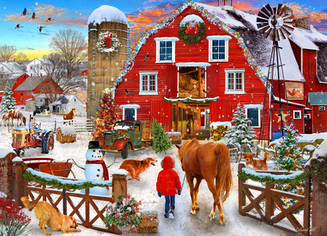 Vermont Christmas Company 'Christmas Horse Farm' Jigsaw Puzzle 1000 Piece - Fully Interlocking & Randomly Shaped Pieces - 26 5/8" x 19 1/4" Vermont Christmas Company
